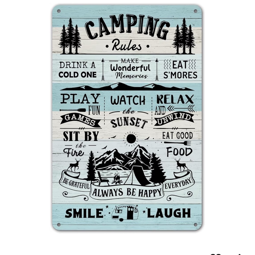 Camping Rules Rustic Sign - Blue & White